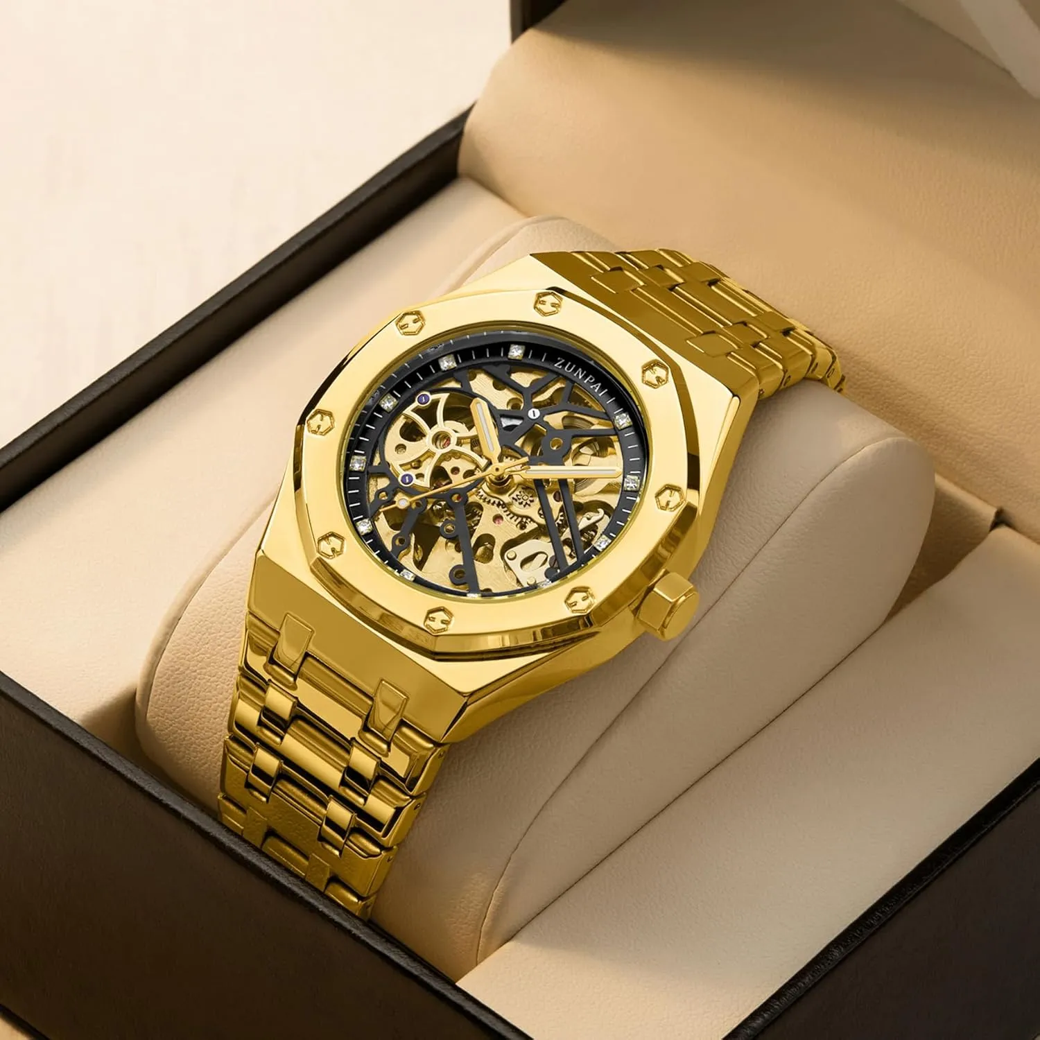 Automatic Watches for Men Mechanical Movement Tourbillon Self-Winding Transparent Skeleton Fashion Gift Business Dress Wristwatch with Waterproof 41mm Luminous Dial Stainless Steel Band