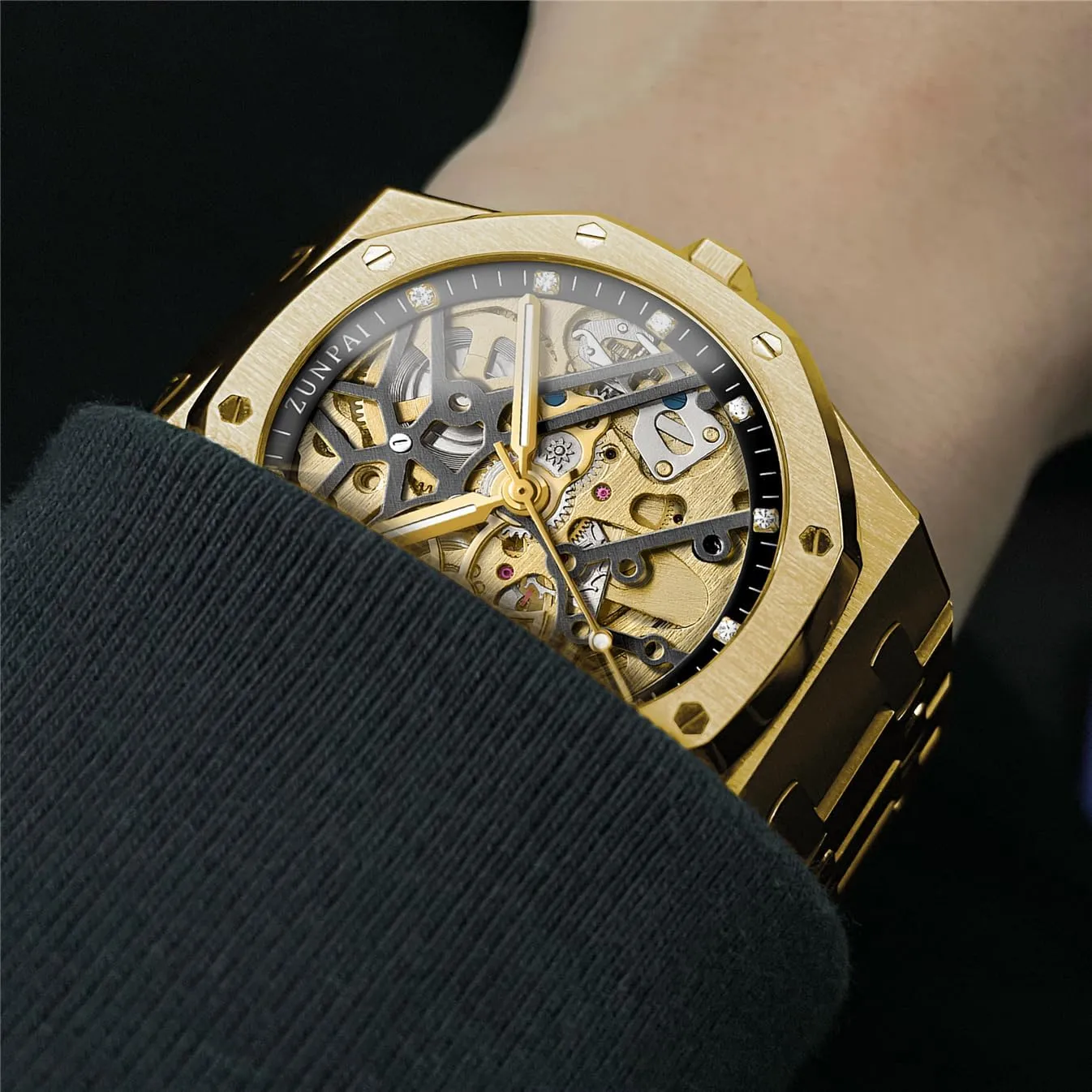 Automatic Watches for Men Mechanical Movement Tourbillon Self-Winding Transparent Skeleton Fashion Gift Business Dress Wristwatch with Waterproof 41mm Luminous Dial Stainless Steel Band