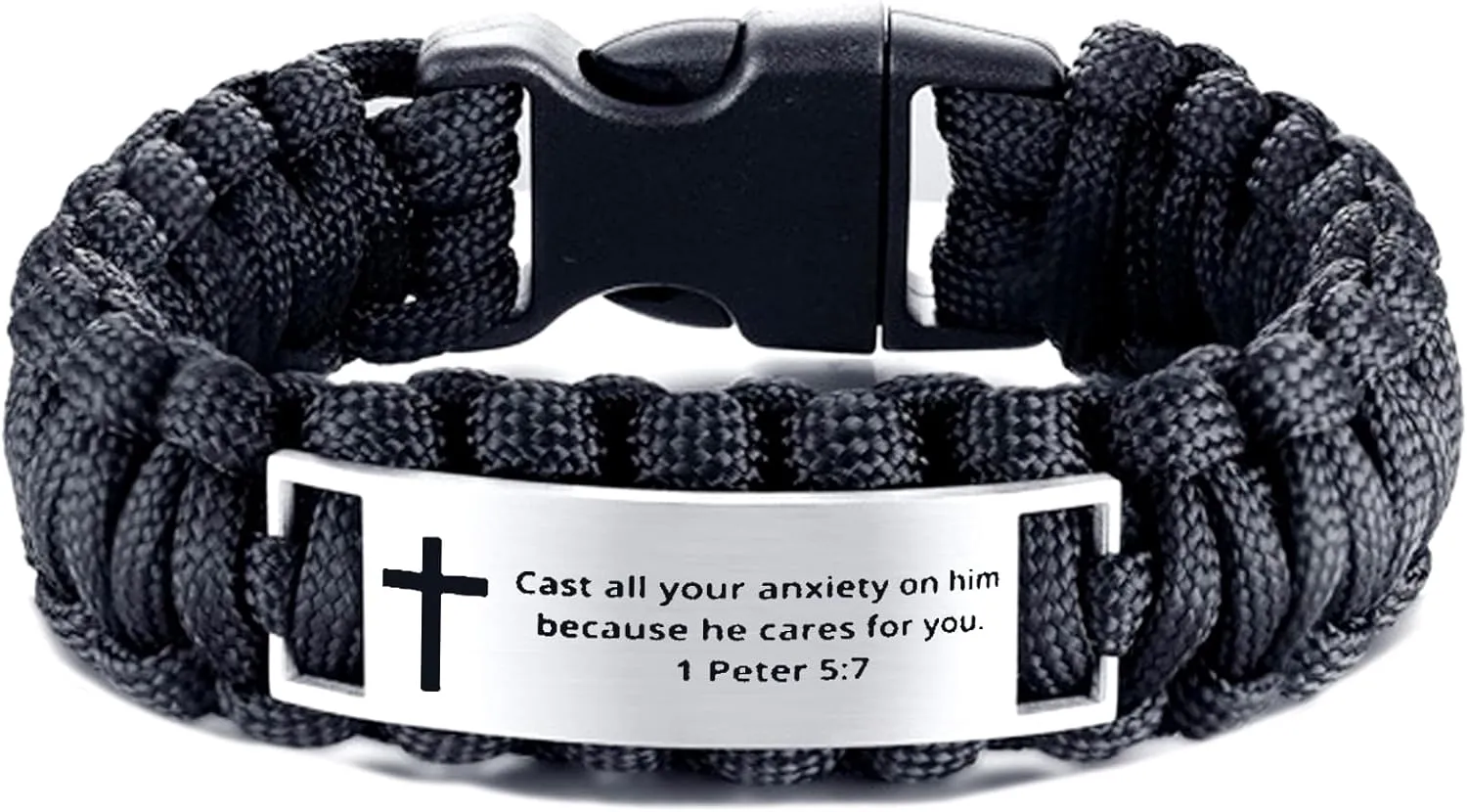 Awareness Paracord Braided Bible Verse Cross Bracelets for Women Men,1 Peter 5:7 Inspirational Encouragement Gifts Faith Engraved Stainless Steel Adjustable Religious Jewelry Cross Bracelet
