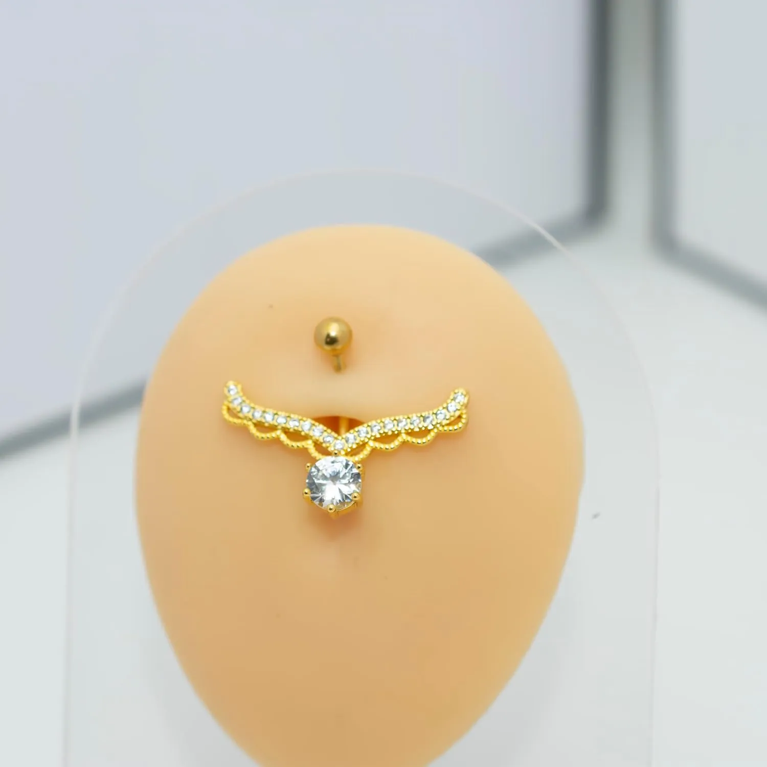 B BodyPJ Sparkles 14G CZ Crystal Belly Button Ring, Butterfly and Bee Dangle Navel Rings, Silver and Gold, Body Piercing Jewelry