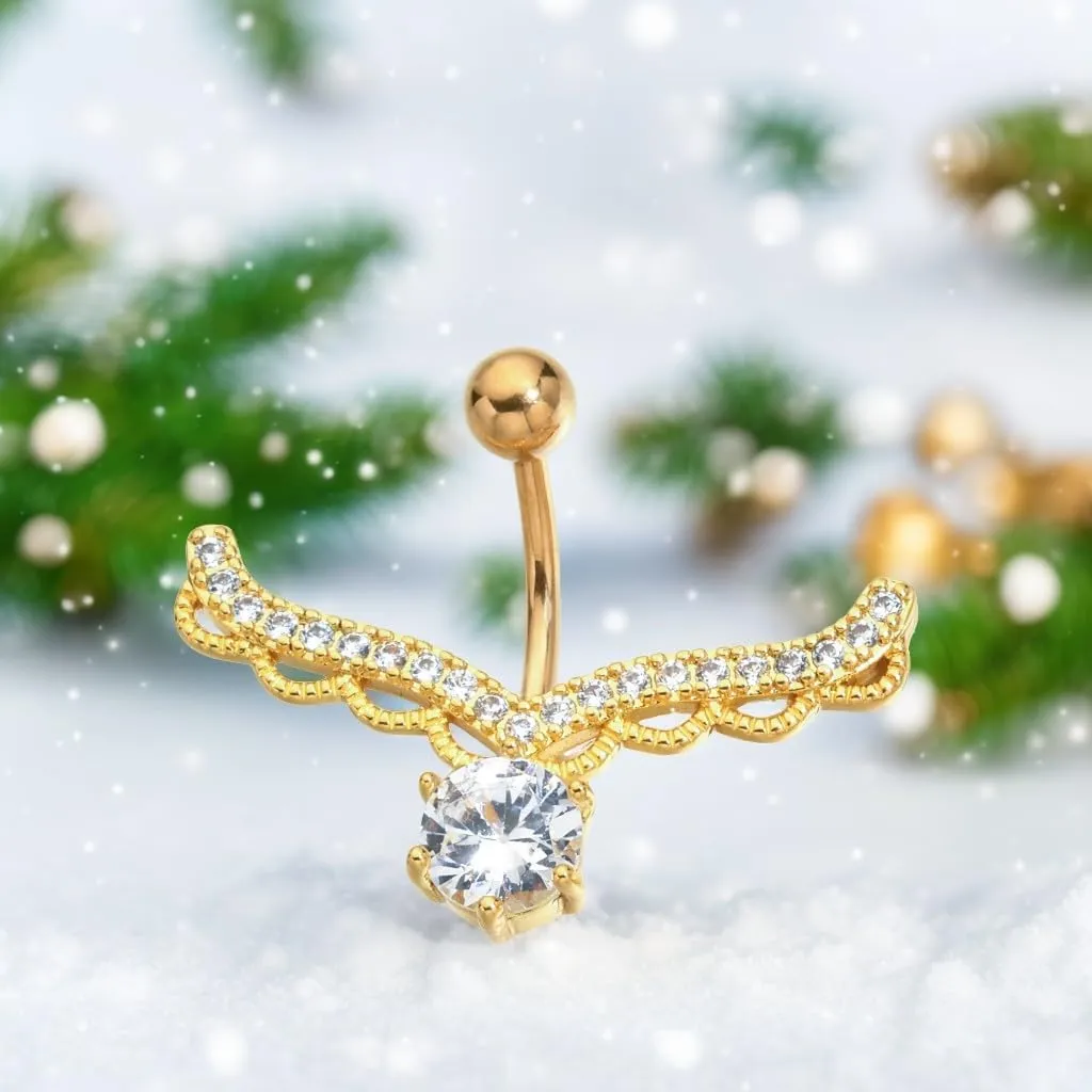 B BodyPJ Sparkles 14G CZ Crystal Belly Button Ring, Butterfly and Bee Dangle Navel Rings, Silver and Gold, Body Piercing Jewelry