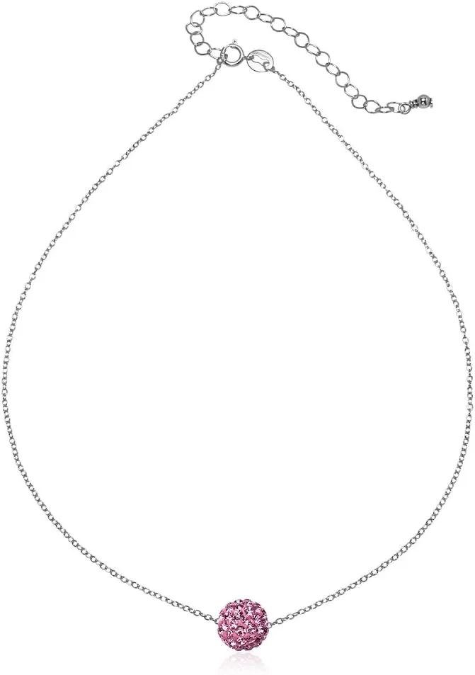 B. BRILLIANT Sterling Silver 8mm Color Crystal Bead Ball Small Dainty Fashion Trendy Short Choker Necklace for Women