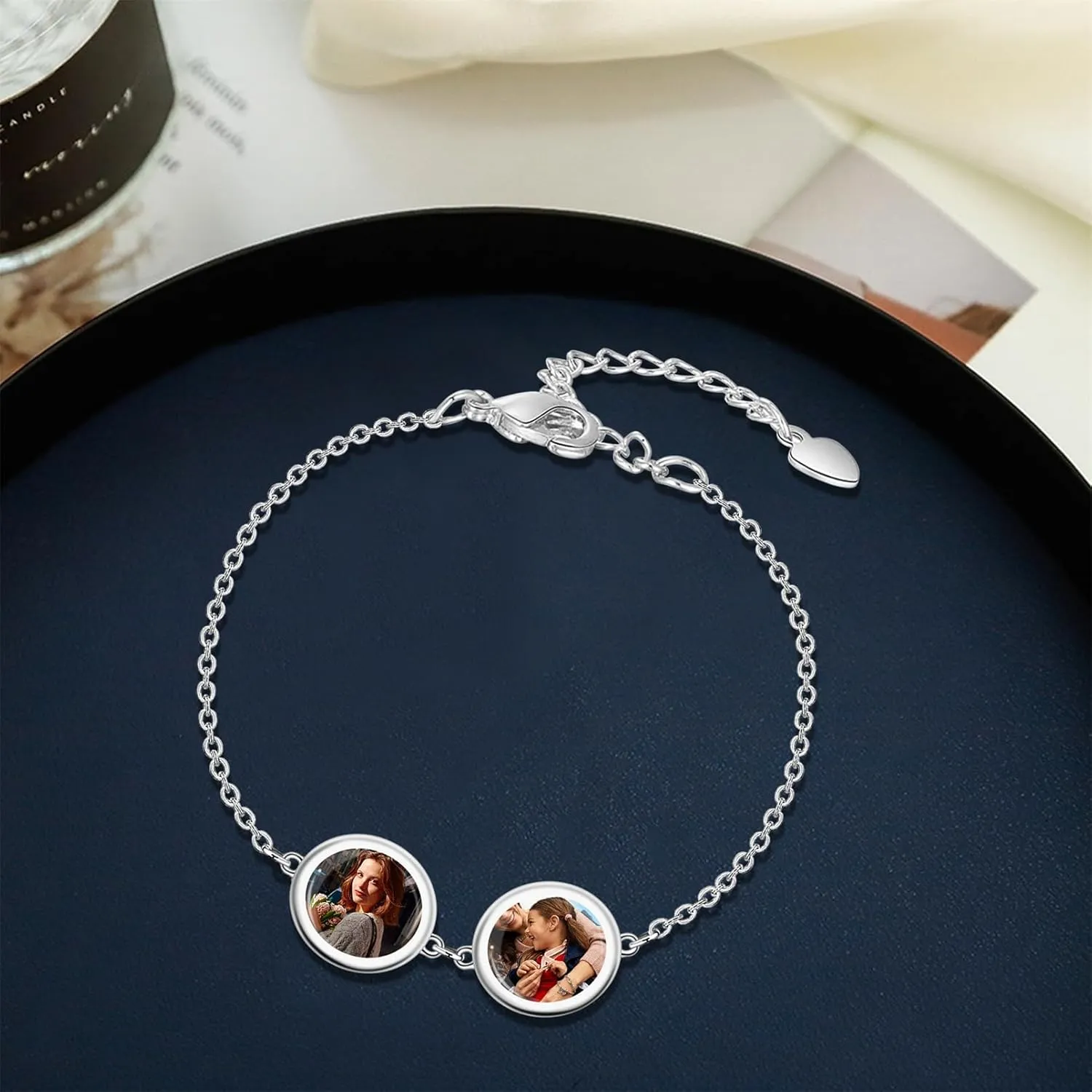 BABOOM Woman Personalized Photo Bracelet Customized Picture Bracelets 1-6 with Engraved Name Personalized Photo Memorial Bracelet Gift For Mother Women Men