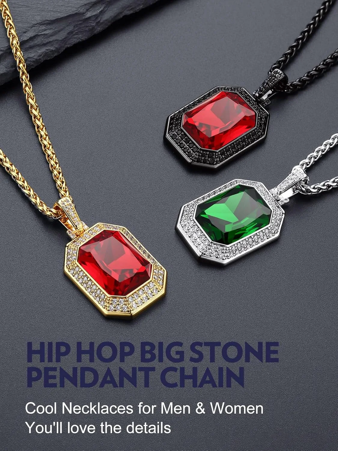 Bandmax Gothic Stone Pendant Necklaces for Men Women Stainless Steel Dragon Claw Ruby/Blue Topaz/Emerald/Black Onyx Gemstone Pendant Goth Punk Designer Necklace Halloween Jewelry
