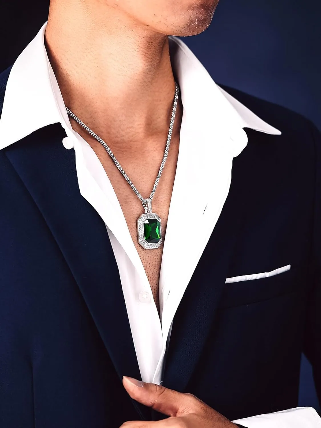 Bandmax Gothic Stone Pendant Necklaces for Men Women Stainless Steel Dragon Claw Ruby/Blue Topaz/Emerald/Black Onyx Gemstone Pendant Goth Punk Designer Necklace Halloween Jewelry