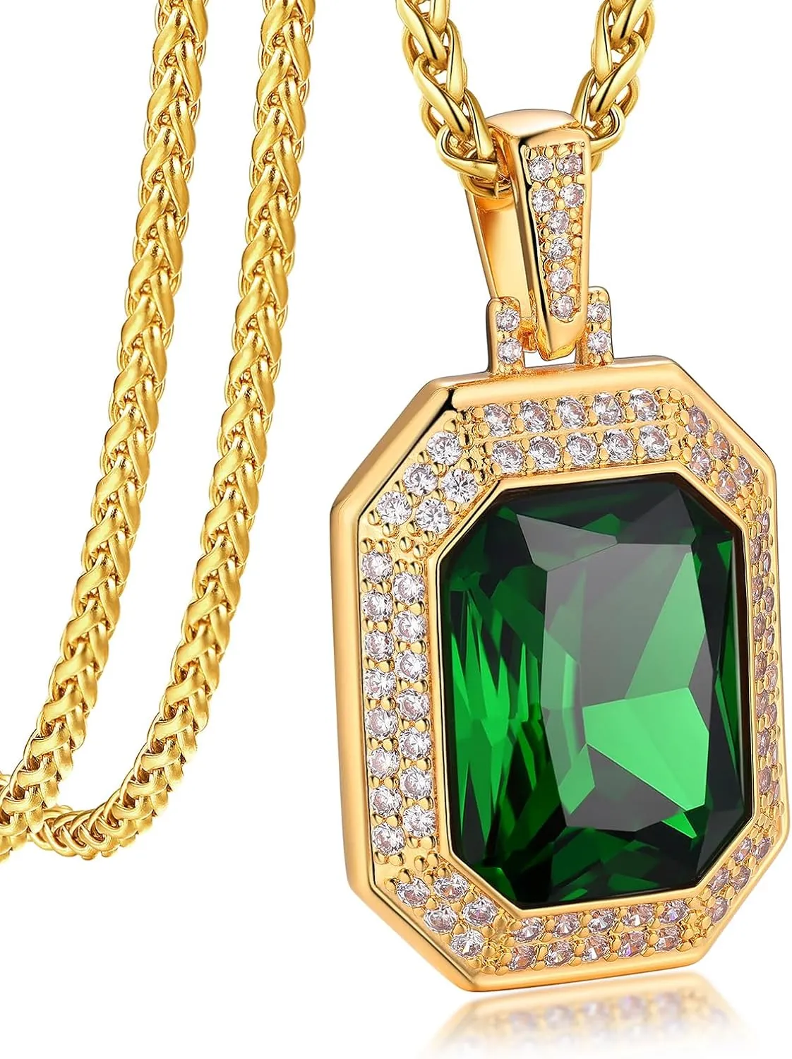 Bandmax Gothic Stone Pendant Necklaces for Men Women Stainless Steel Dragon Claw Ruby/Blue Topaz/Emerald/Black Onyx Gemstone Pendant Goth Punk Designer Necklace Halloween Jewelry