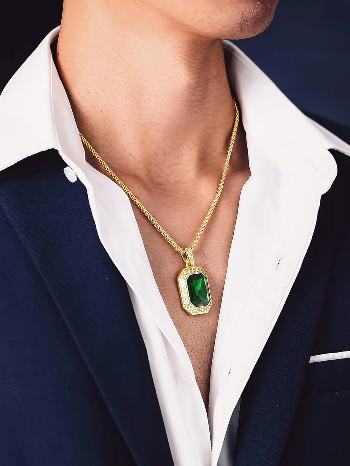 Bandmax Gothic Stone Pendant Necklaces for Men Women Stainless Steel Dragon Claw Ruby/Blue Topaz/Emerald/Black Onyx Gemstone Pendant Goth Punk Designer Necklace Halloween Jewelry
