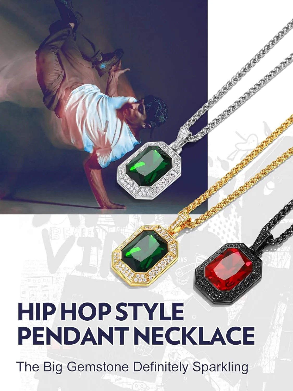 Bandmax Gothic Stone Pendant Necklaces for Men Women Stainless Steel Dragon Claw Ruby/Blue Topaz/Emerald/Black Onyx Gemstone Pendant Goth Punk Designer Necklace Halloween Jewelry