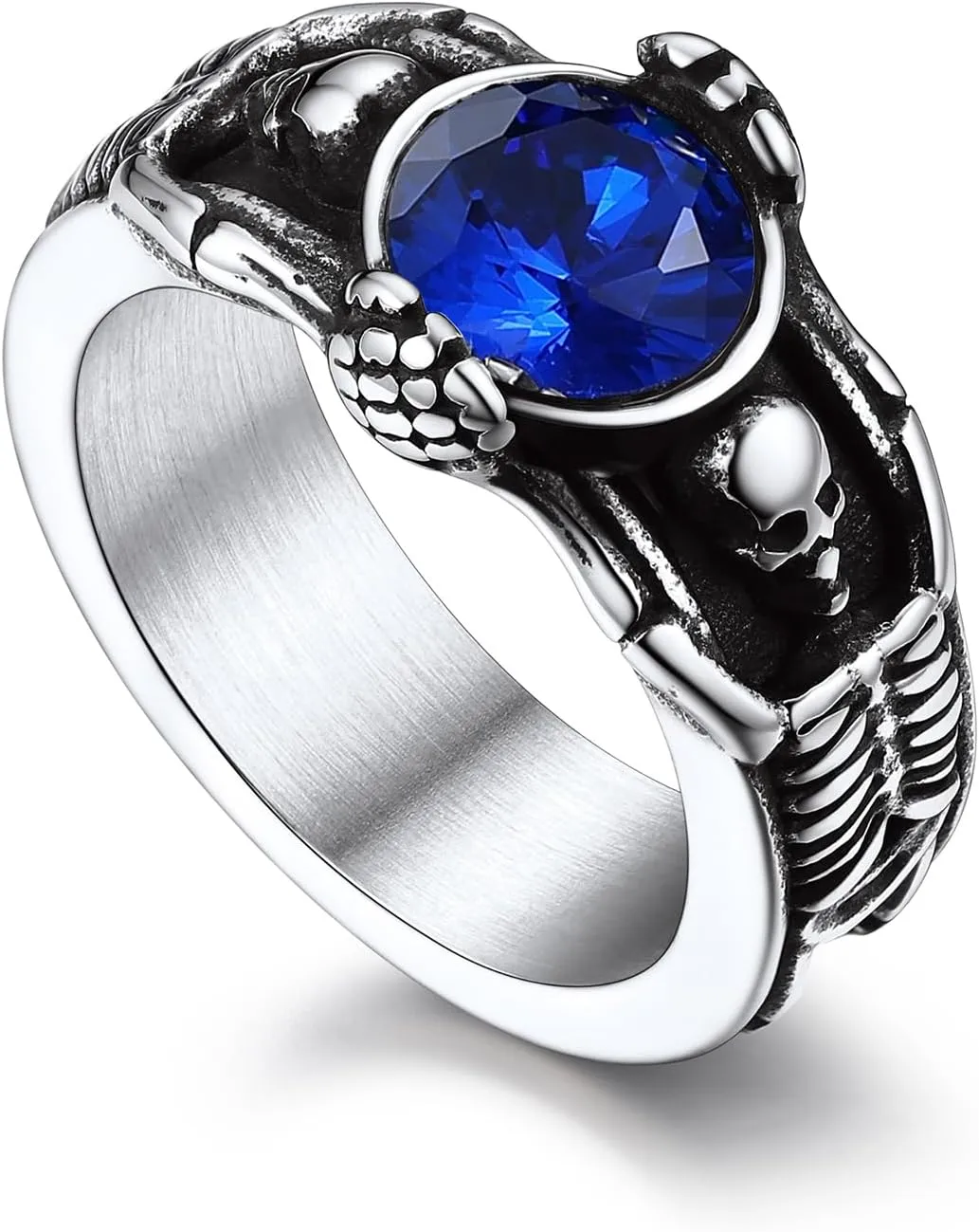 Bandmax Mens Luxury Gothic Rings, Stainless Steel Retro Style Crystal Stone Signet Ring Punk Halloween Costume Jewelry Ring for Men Women Gift Packed