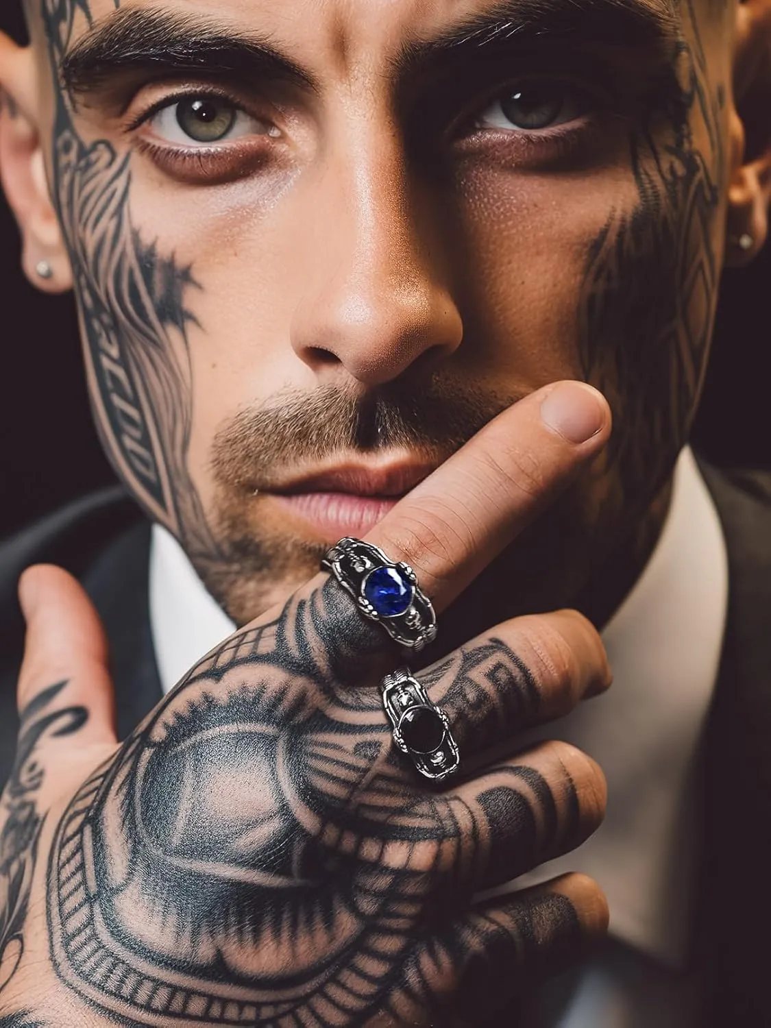 Bandmax Mens Luxury Gothic Rings, Stainless Steel Retro Style Crystal Stone Signet Ring Punk Halloween Costume Jewelry Ring for Men Women Gift Packed