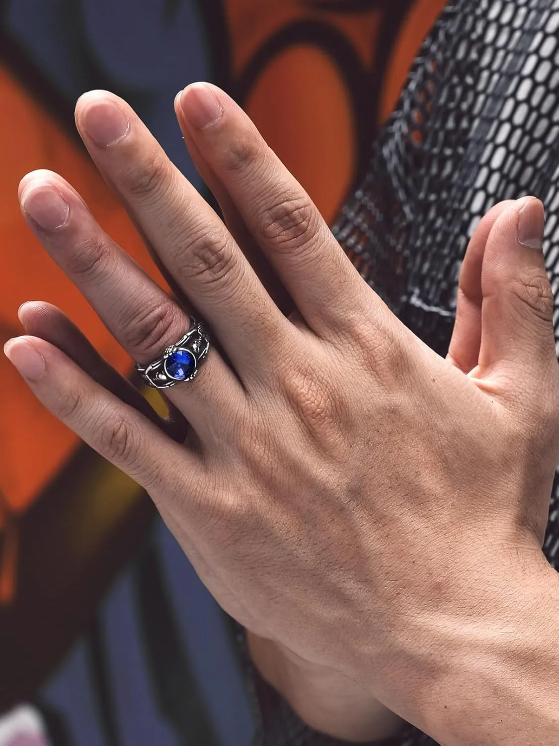 Bandmax Mens Luxury Gothic Rings, Stainless Steel Retro Style Crystal Stone Signet Ring Punk Halloween Costume Jewelry Ring for Men Women Gift Packed