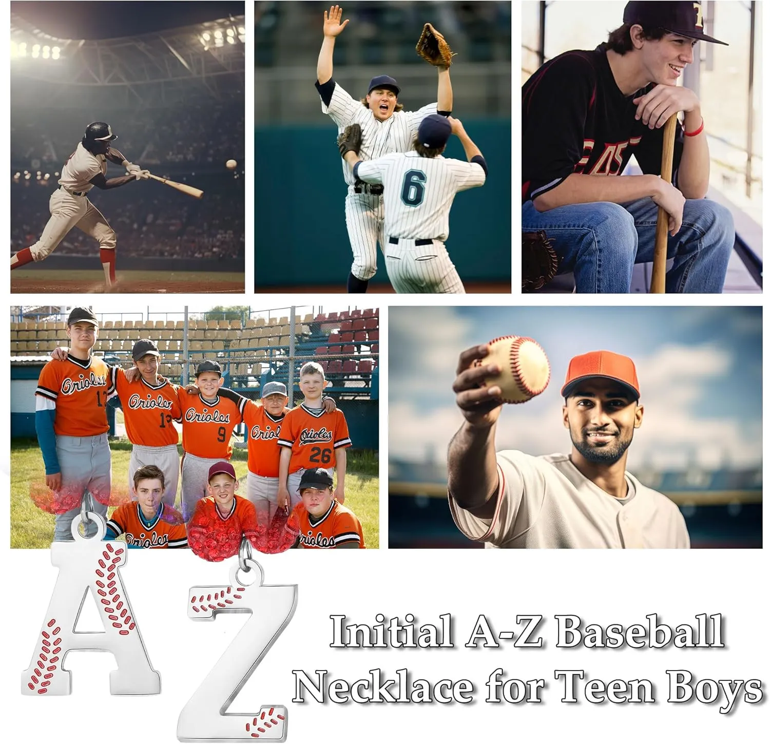 Baseball Necklaces Initial Necklace Baseball Coach Gifts Beaded Adjustable Letter A-Z Bling Baseball Necklace Rhinestone Baseball Accessories Stocking Stuffers for Teens Christmas Jewelry