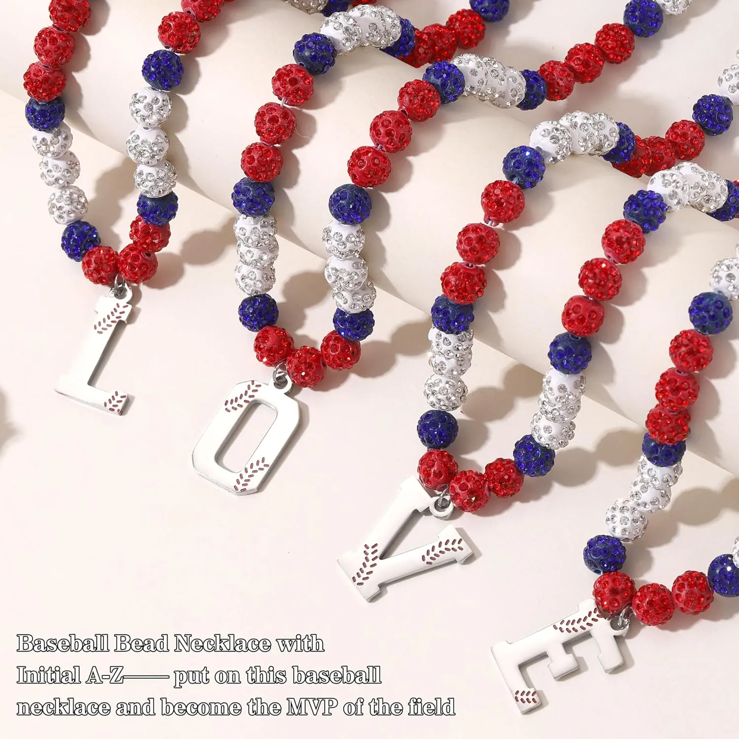 Baseball Necklaces Initial Necklace Baseball Coach Gifts Beaded Adjustable Letter A-Z Bling Baseball Necklace Rhinestone Baseball Accessories Stocking Stuffers for Teens Christmas Jewelry