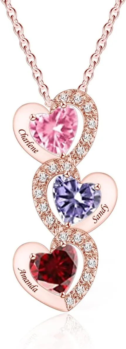 BAUMA AUTO Personalized Heart Pendant Necklace 1-6 Heart Birthstones Mother Birthstone Jewelry Custom Necklaces for Women Grandmother Mom Daughter Mother's Day
