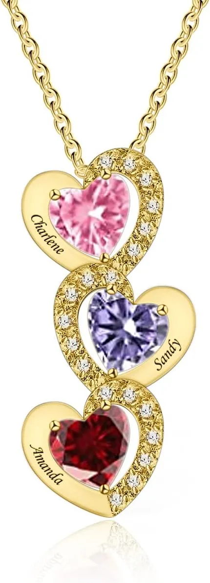 BAUMA AUTO Personalized Heart Pendant Necklace 1-6 Heart Birthstones Mother Birthstone Jewelry Custom Necklaces for Women Grandmother Mom Daughter Mother's Day