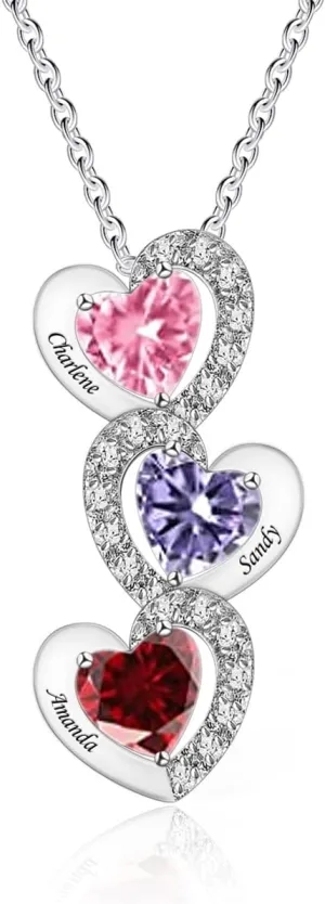 BAUMA AUTO Personalized Heart Pendant Necklace 1-6 Heart Birthstones Mother Birthstone Jewelry Custom Necklaces for Women Grandmother Mom Daughter Mother's Day