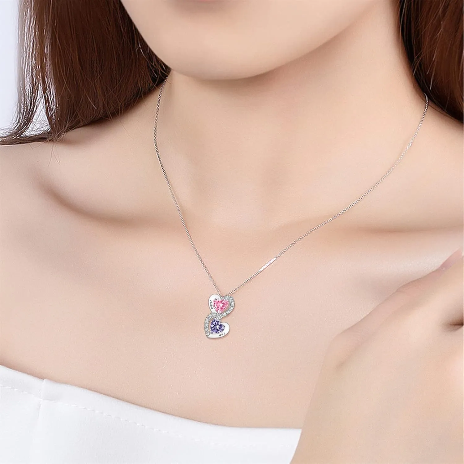 BAUMA AUTO Personalized Heart Pendant Necklace 1-6 Heart Birthstones Mother Birthstone Jewelry Custom Necklaces for Women Grandmother Mom Daughter Mother's Day