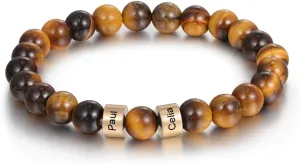 Beaded Bracelets for Men & Women -Personalized Stone Beads Bracelets Custom Name Engraved Bracelet Lava Beads Bracelet for Husband Father Grandpa as Fathers Day Birthday Gift