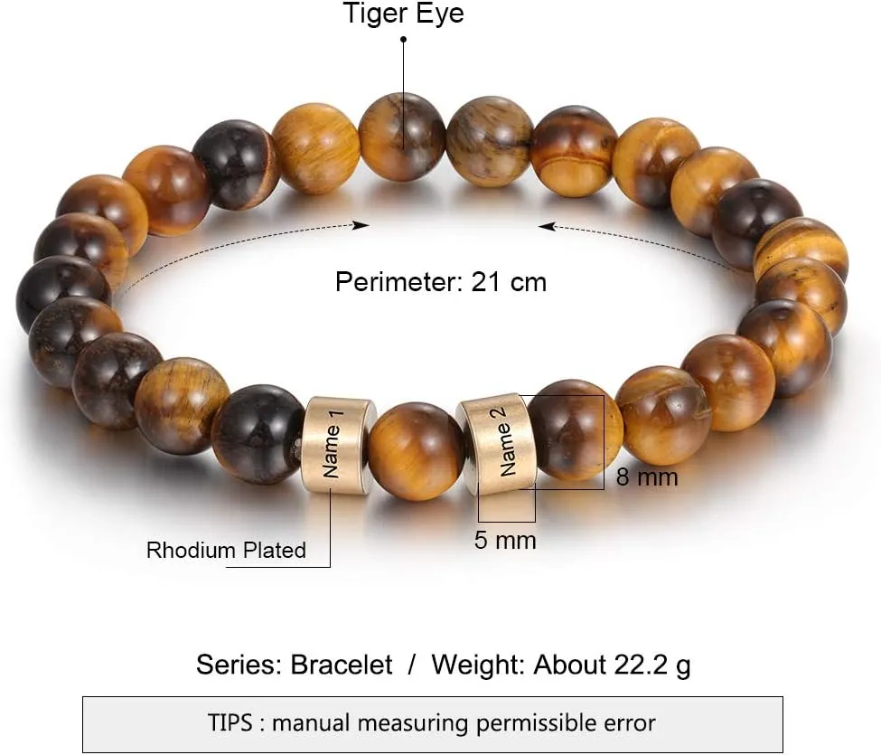 Beaded Bracelets for Men & Women -Personalized Stone Beads Bracelets Custom Name Engraved Bracelet Lava Beads Bracelet for Husband Father Grandpa as Fathers Day Birthday Gift