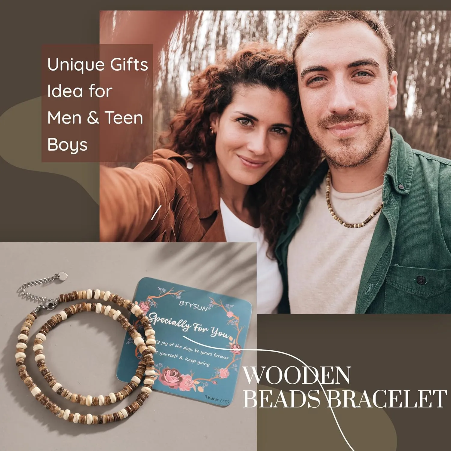 Beaded Necklace for Men Trendy Colorful Bead Necklaces for Men Teen Boy Gifts Boho Choker Necklace Summer Beach Coconut Husk Bead Graduation Gift for Him Boyfriend Anniversary Jewelry