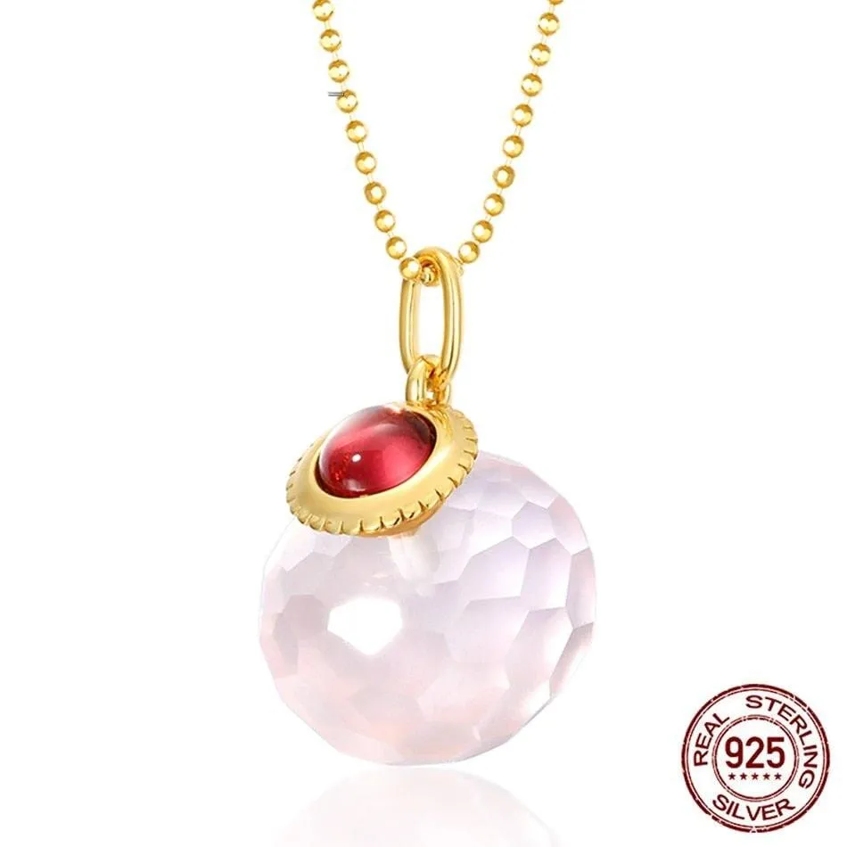 Beautiful Rose Quartz Moissanite Necklace - 925 Sterling Silver