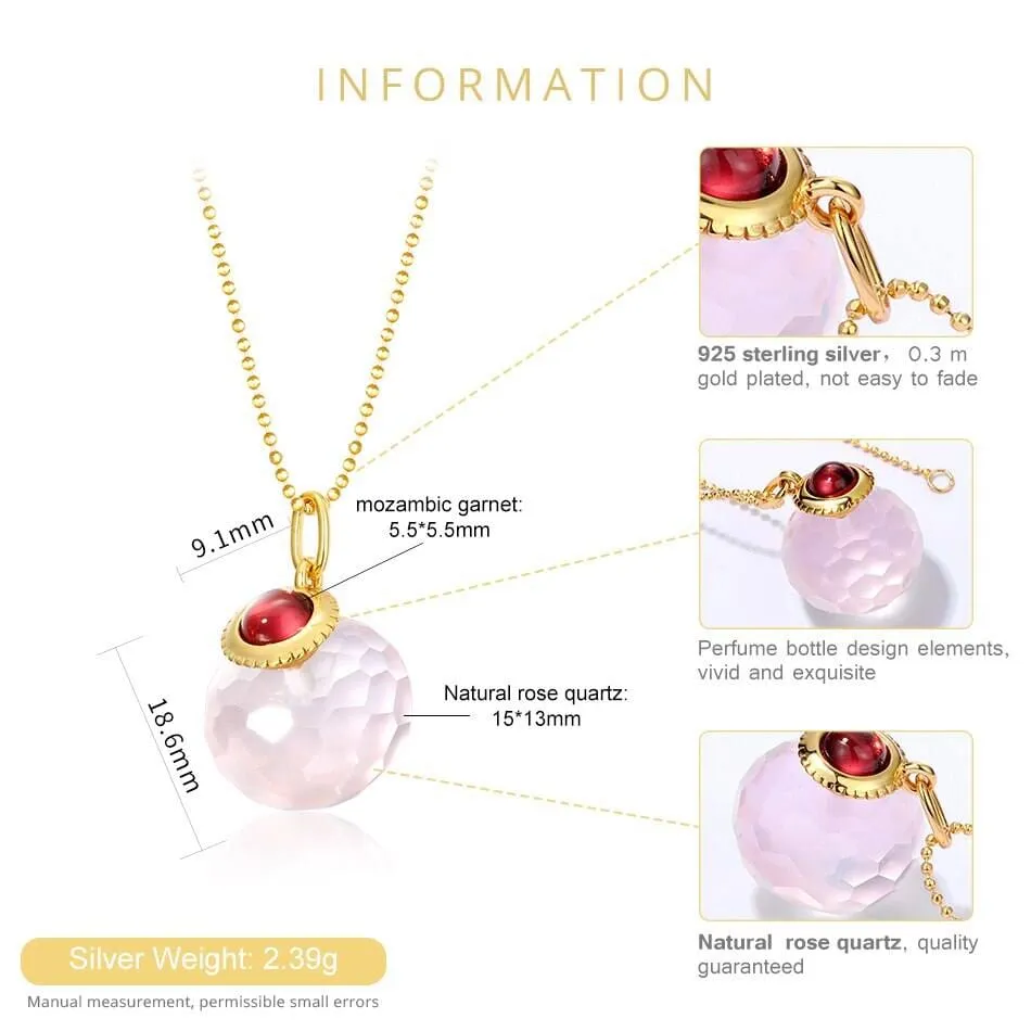 Beautiful Rose Quartz Moissanite Necklace - 925 Sterling Silver