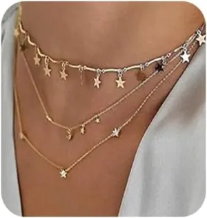 BERYUAN Simple Choker Moon Star Choker Pendant Necklace Trendy Choker Necklace for Women