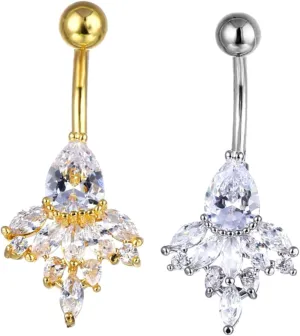 BESPORTBLE Body Belly Ring 2pcs Belly Button Rings Polished Rhinestone Sleek and Sophisticated Look