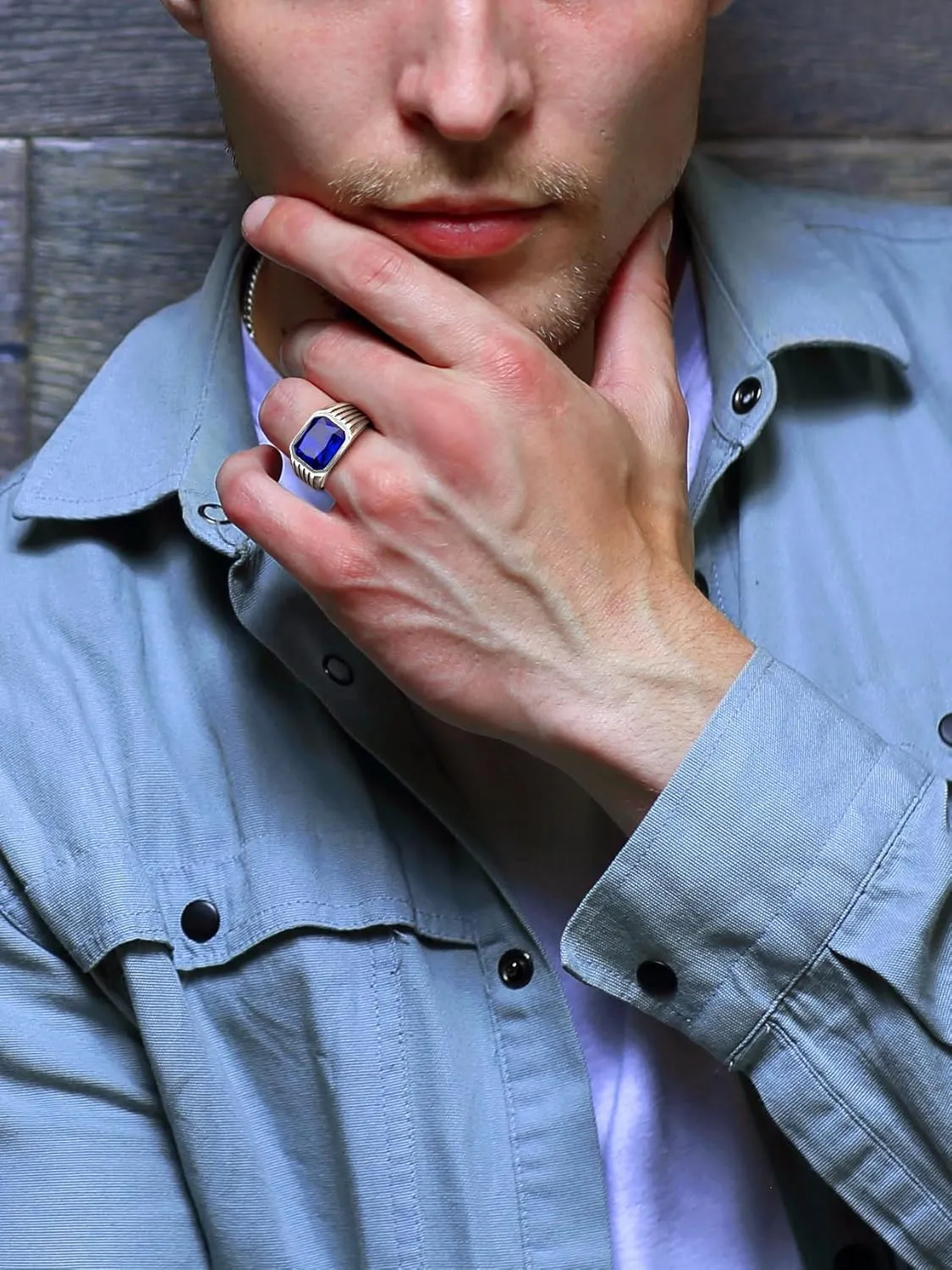 Bestyle Chunky Signet Ring for Men, Stainless Steel/Black Ring Synthetic Gemstone Band Ring Biker Ring for Men, Thumb Pinky Ring Mens Fashion Ring Jewelry Size 7-14, Gift Package