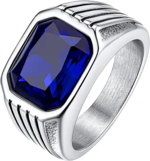Bestyle Chunky Signet Ring for Men, Stainless Steel/Black Ring Synthetic Gemstone Band Ring Biker Ring for Men, Thumb Pinky Ring Mens Fashion Ring Jewelry Size 7-14, Gift Package