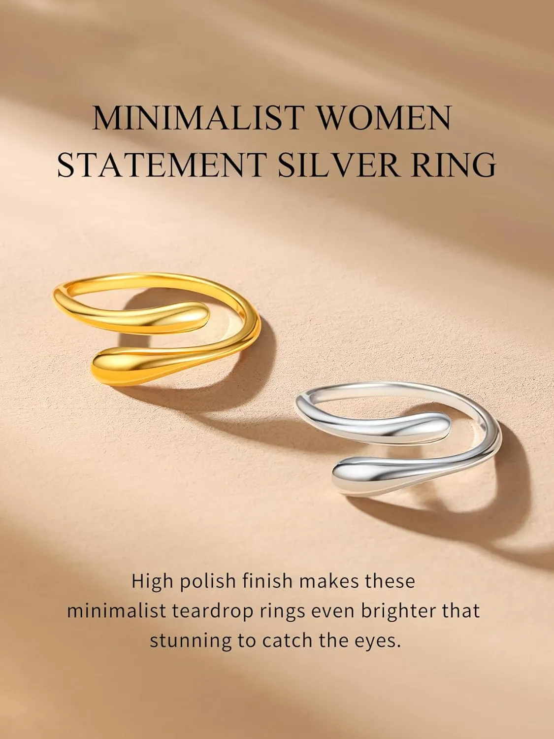 Bestyle Silver Birthstone Ring for Women, Dainty Sterling Silver Teardrop Ring Open Adjustable Band Ring, Love Statement TOI et Moi Ring Promise Ring for Her