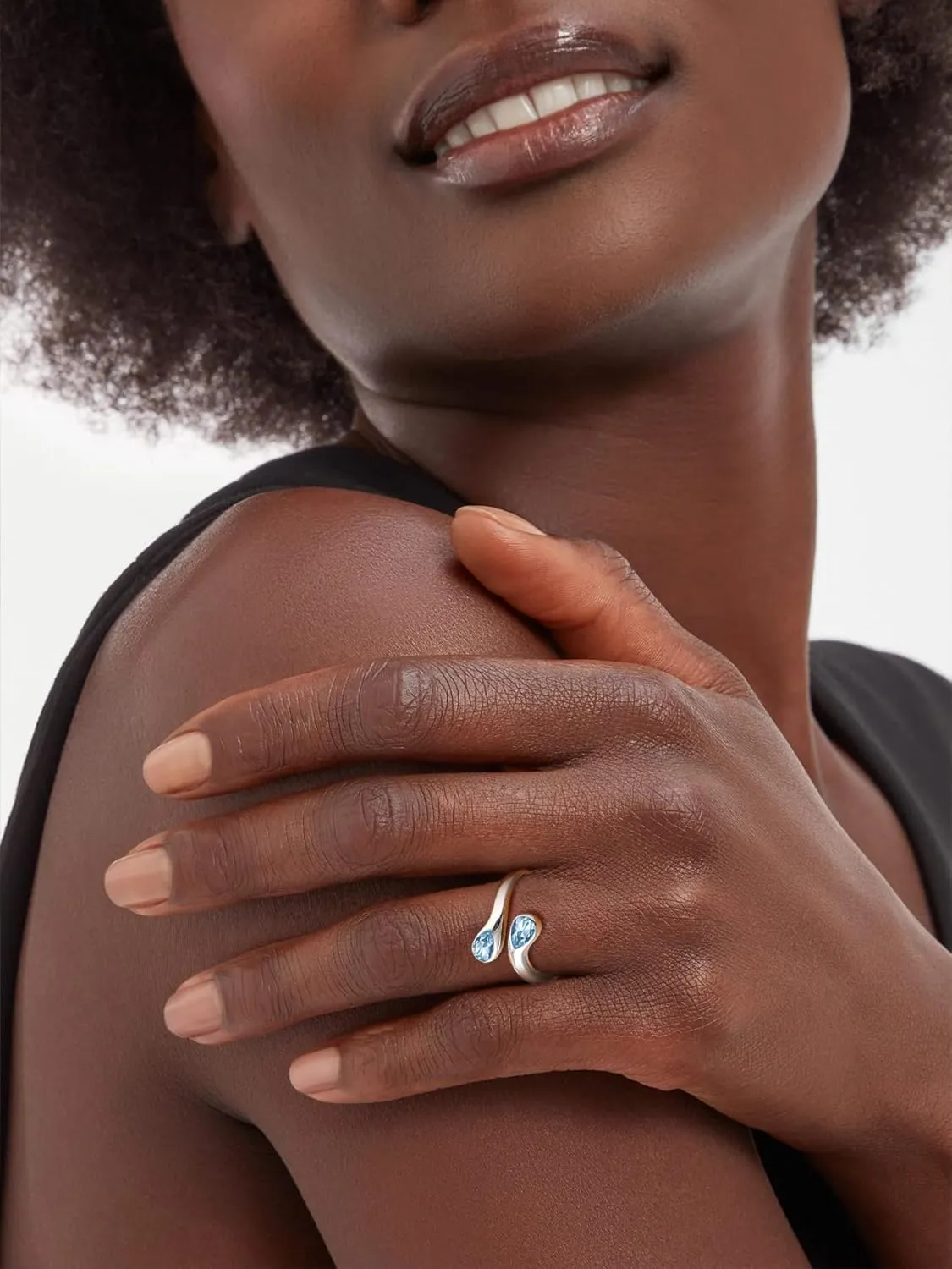 Bestyle Silver Birthstone Ring for Women, Dainty Sterling Silver Teardrop Ring Open Adjustable Band Ring, Love Statement TOI et Moi Ring Promise Ring for Her