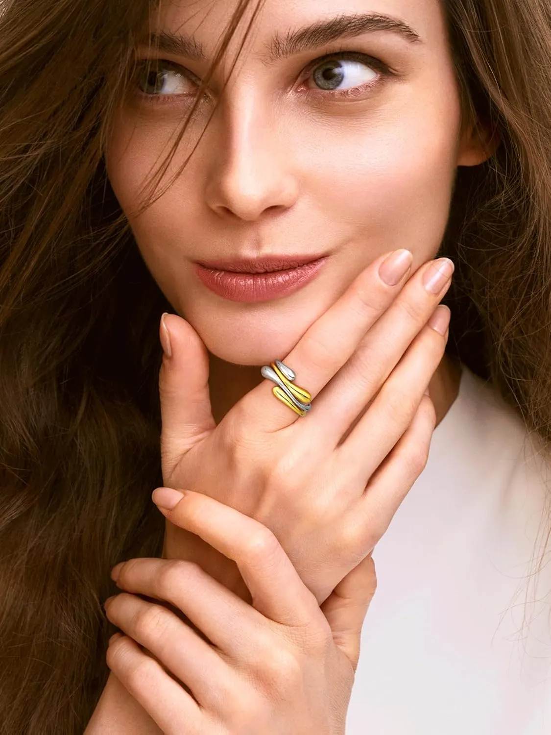 Bestyle Silver Birthstone Ring for Women, Dainty Sterling Silver Teardrop Ring Open Adjustable Band Ring, Love Statement TOI et Moi Ring Promise Ring for Her