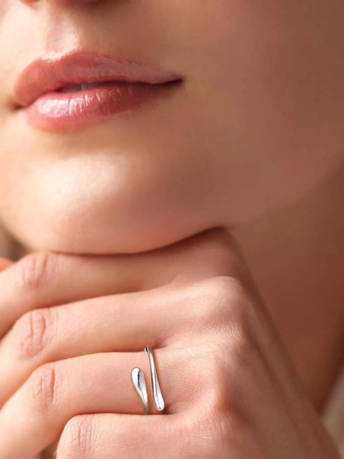 Bestyle Silver Birthstone Ring for Women, Dainty Sterling Silver Teardrop Ring Open Adjustable Band Ring, Love Statement TOI et Moi Ring Promise Ring for Her
