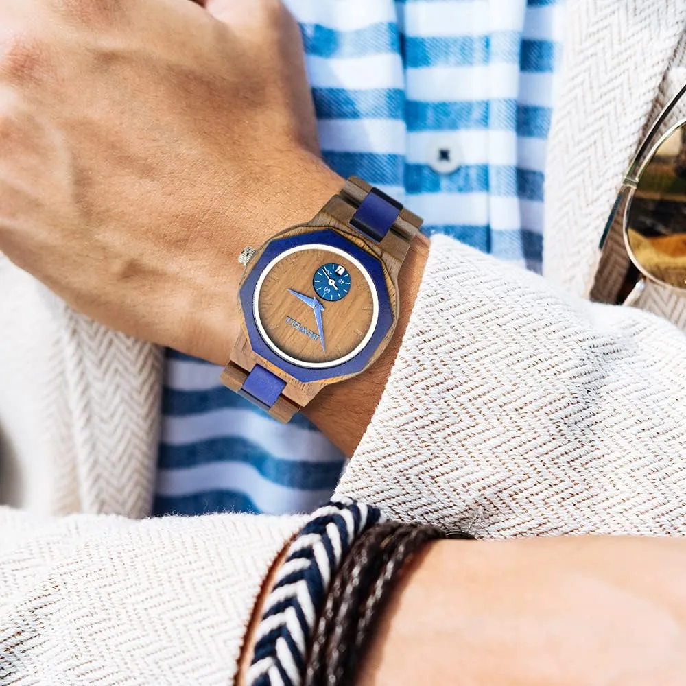 BEWELL Wooden Watch for Men,Casual Mixed Color Wood Watches Mens