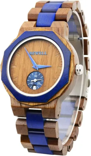 BEWELL Wooden Watch for Men,Casual Mixed Color Wood Watches Mens