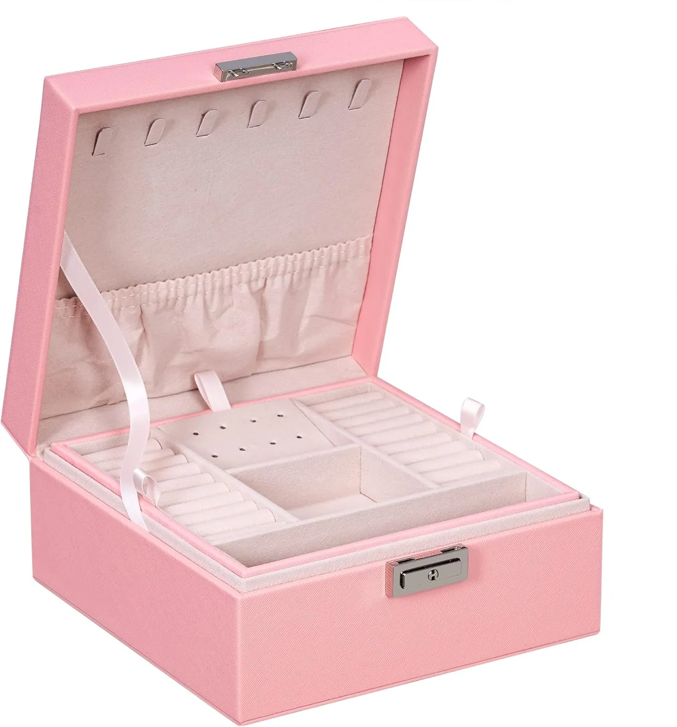 BEWISHOME Jewelry Box for Girls Women, Jewelry Organizer Box Valentines Day Gifts for Women Ladies, Girls Earring Storage Box Jewelry Case with Removable Tray for Necklace Earrings Rings, Pink SSH58F