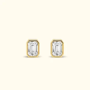 Bezel Set 2.00ct Emerald Cut Studs