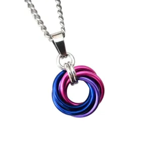 Bi Pride Pendant, Handmade Chainmail Love Knot, Small Circle Charm, Bisexual Flag Jewelry, Gift for Pride or Daily Wear