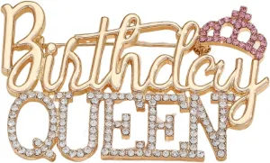 Birthday Brooch Sparkling Rhinestone Queen Crown Lapel Pin for Wedding Party Birthday