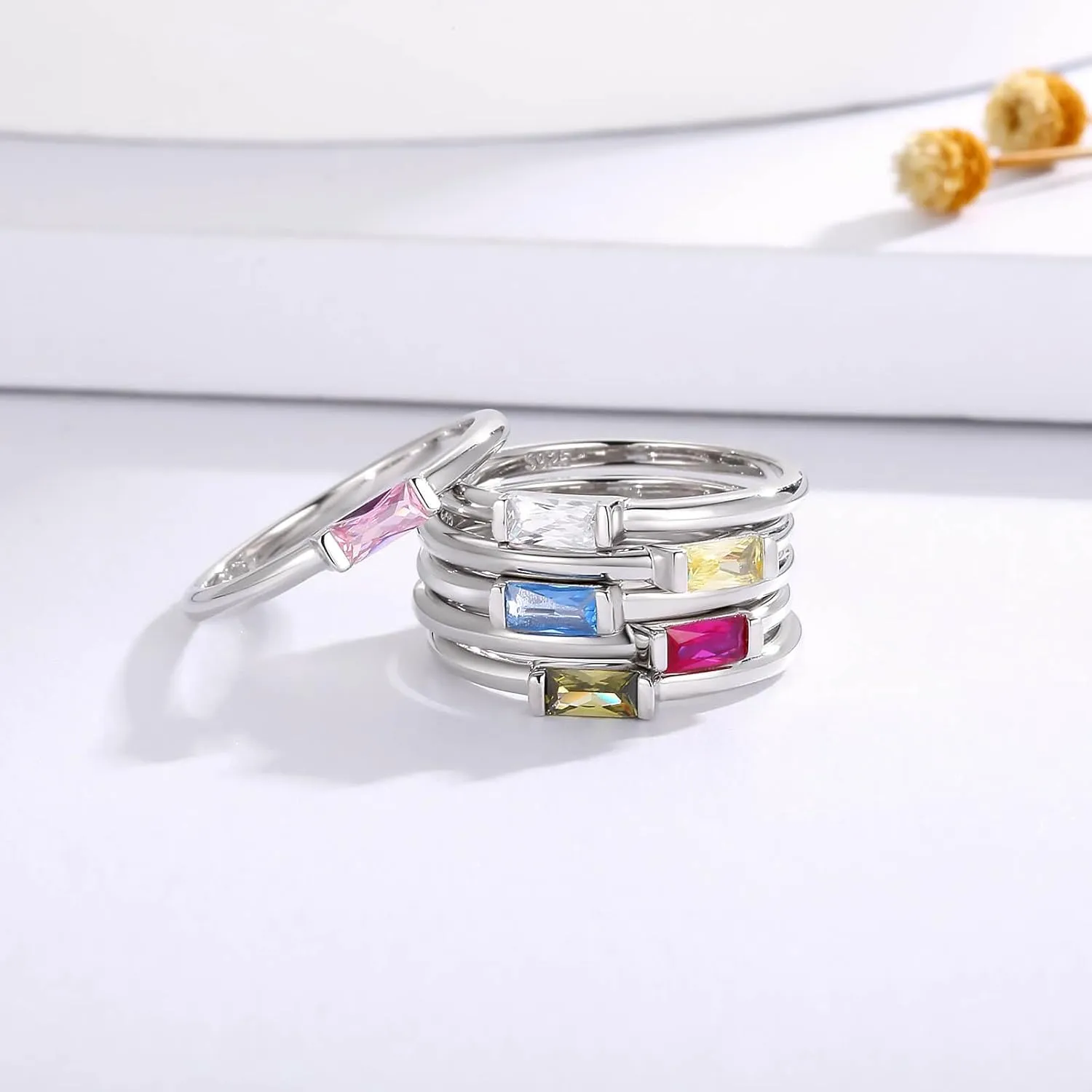 Birthstone Rings Jewelry 925 Sterling Silver Colorful Stackable Promise Ring for Women Wife Girlfriend Mom