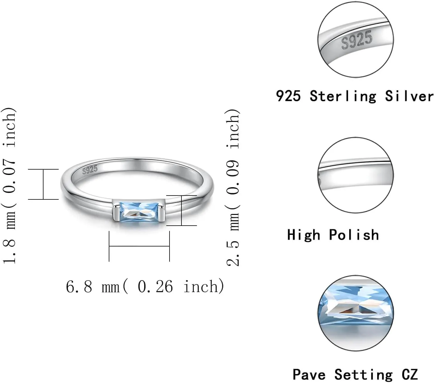 Birthstone Rings Jewelry 925 Sterling Silver Colorful Stackable Promise Ring for Women Wife Girlfriend Mom