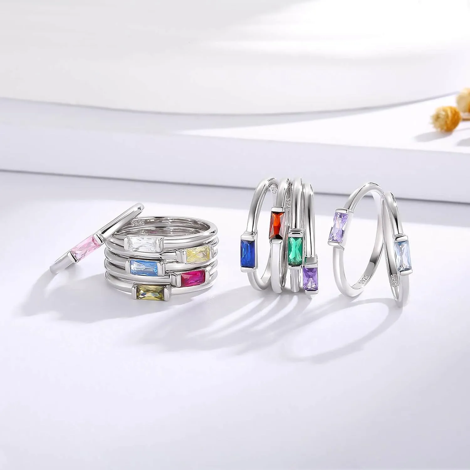 Birthstone Rings Jewelry 925 Sterling Silver Colorful Stackable Promise Ring for Women Wife Girlfriend Mom