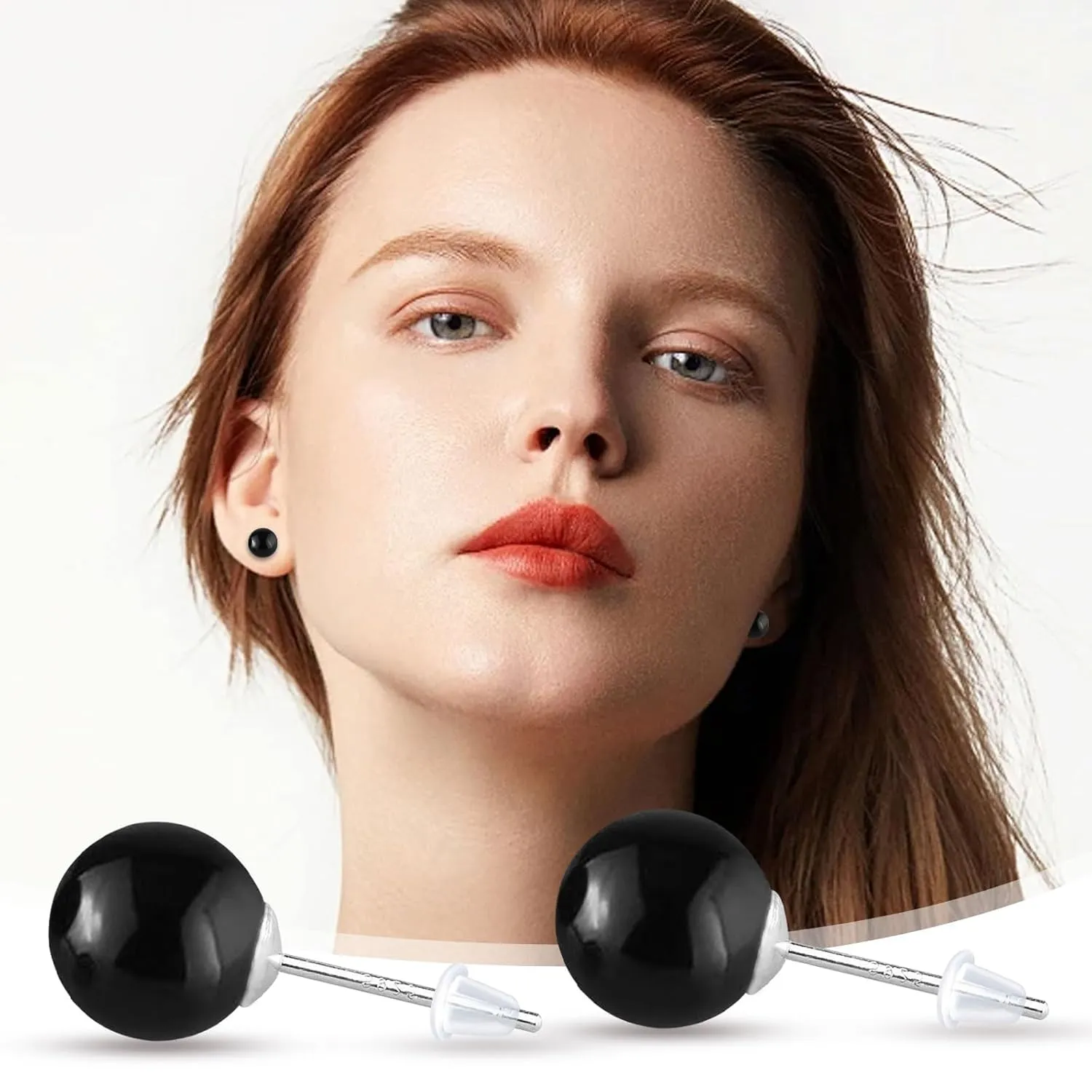 Black Agate Stone Stud Earrings for Women 6mm S925 Sterling Silver Stud Earrings Handmade Natural Gemstone Earrings Trendy Hypoallergenic Ball Earrings Jewelry for Women Girls(Black Agate Stone)