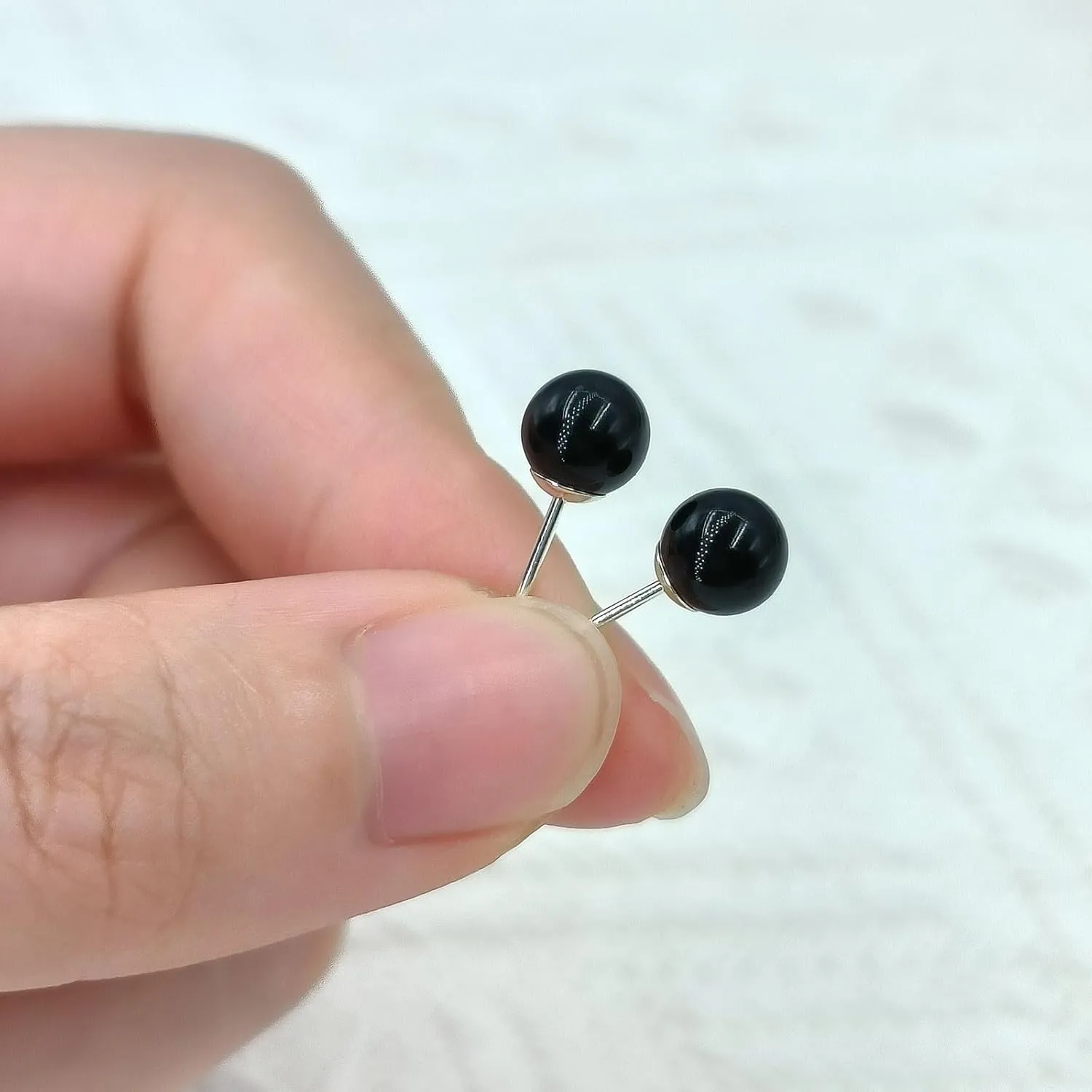 Black Agate Stone Stud Earrings for Women 6mm S925 Sterling Silver Stud Earrings Handmade Natural Gemstone Earrings Trendy Hypoallergenic Ball Earrings Jewelry for Women Girls(Black Agate Stone)