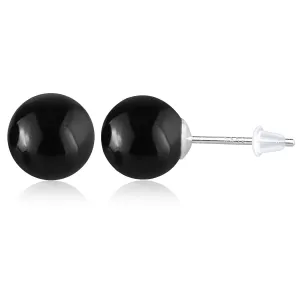 Black Agate Stone Stud Earrings for Women 6mm S925 Sterling Silver Stud Earrings Handmade Natural Gemstone Earrings Trendy Hypoallergenic Ball Earrings Jewelry for Women Girls(Black Agate Stone)
