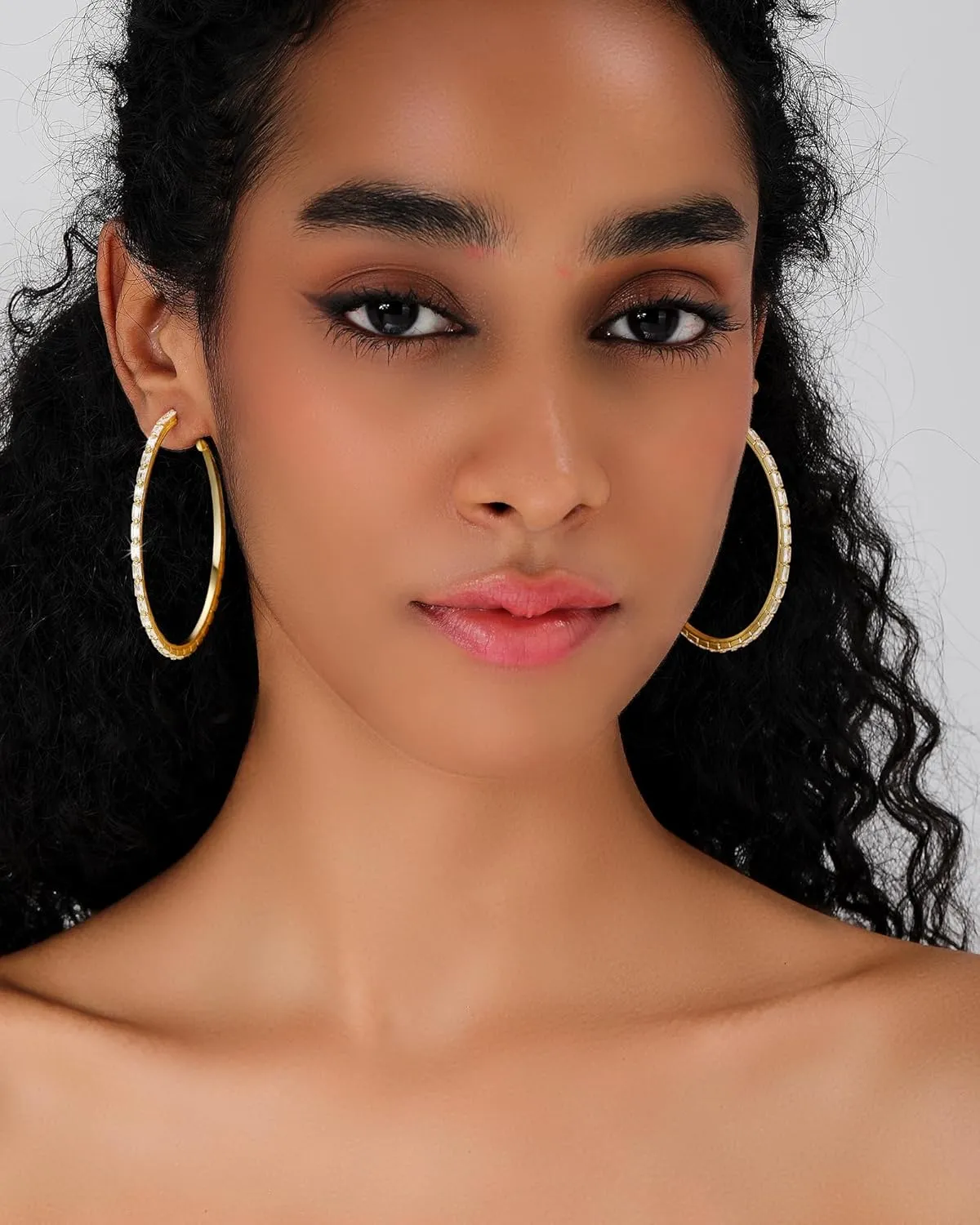 Black Earrings for Women Large Rhinestone Hoop Earrings 14K Gold Silver Plated Big CZ Hoop Earrings Hypoallergenic Jewelry With Crystals For women 40/50/60 mm