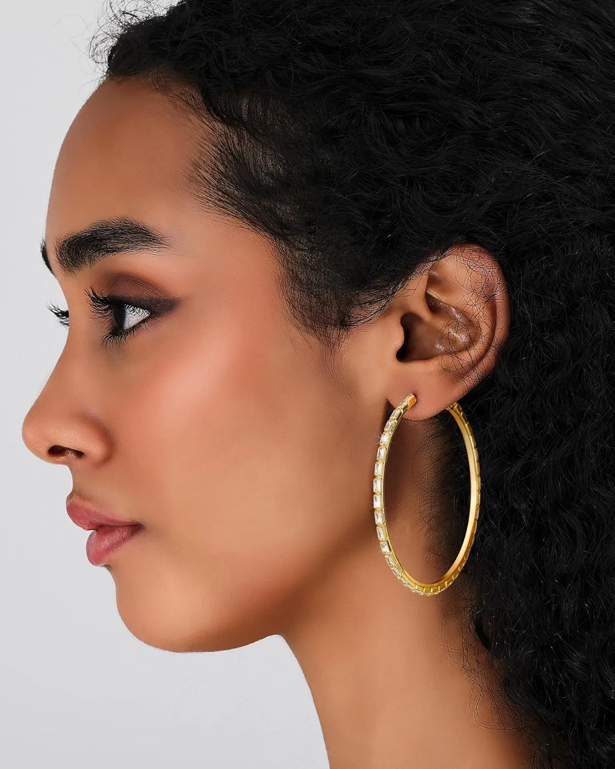 Black Earrings for Women Large Rhinestone Hoop Earrings 14K Gold Silver Plated Big CZ Hoop Earrings Hypoallergenic Jewelry With Crystals For women 40/50/60 mm