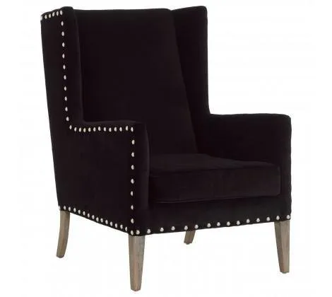 Black Fabric Townhouse Armchair Solid Oak Wood Legs