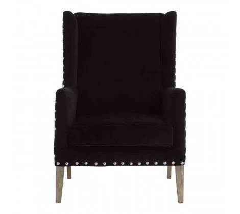 Black Fabric Townhouse Armchair Solid Oak Wood Legs